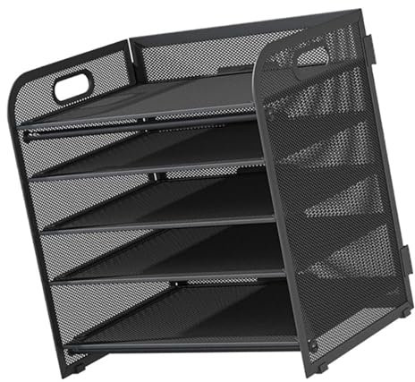 Briefablage 5-stufiger Briefablage-Organizer aus Papier mit ausziehbarer Schublade und 2 Stifthaltern, Schreibtisch-Organizer for Bürobedarf Für Zuhause(Black,A)