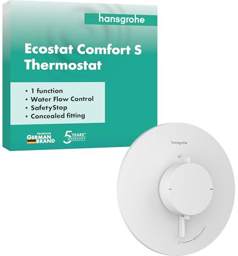 hansgrohe Ecostat Comfort S - Duschthermostat Unterputz, Duscharmatur mit Sicherheitssperre (SafetyStop) bei 40° C, Thermostat für die Dusche, Mischbatterie für 1 Verbraucher, Mattweiß, 33714700