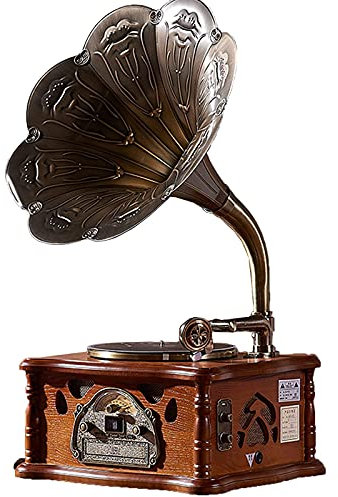 SGKOMN Gramophone rétro Bluetooth, Tourne-Disque Vinyle Vintage avec Caisson de Basses intégré, Radio, CD, USB, MP3, 3 Vitesses, Brown