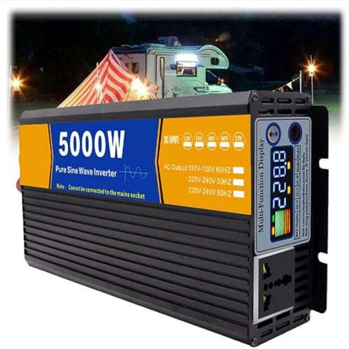 HYZHANHONG Car Power Inverter, 5000W Pure Sine Wave 12V 24V 48V 60V 72V DC To 110V 220V AC Voltage Converter with LCD Display, for Home/Truck/Car/Camping/Solar,72V TO 220V