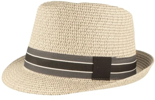Breiter Strohhut Trilby Sommerhut Garniturband Sonnenhut knautschbar Rollbarer Hut mit UV-Schutz 50+ Grau meliert L