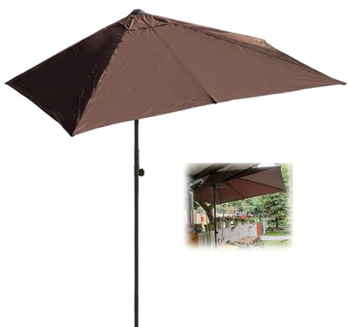QUSYZD Parasol de terrasse Demi-Hauteur 6,5/8,2 Pieds, réglable en Hauteur, Protection Solaire, Parasol Mural extérieur, avec 5 Baleines Robustes, Marron - 250 cm/8,2 Pieds,Brown-250cm/8.2ft