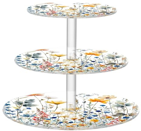 Blueangle 3-Tier Round Cupcake Stand – Herb Flower Acrylic Dessert Tower, Non-Slip Tiered Dessert Stand for Baby Shower, Birthday, Wedding Party （519）