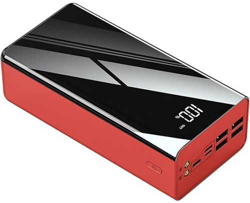 Power Bank 100000Mah Caricabatterie portatile USB 4 uscite 3 ingressi Display LED, Cavo batteria esterna per tutti i telefoni cellulari, Supporto ricarica rapida, Rosso