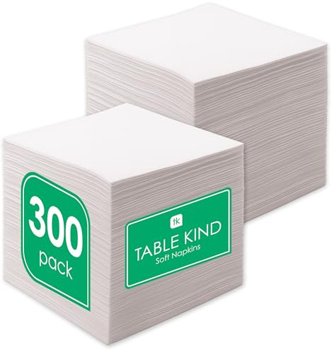 Table Kind 300 x White Napkins, Disposable Serviettes 1ply Paper Napkins for Parties, Catering, Festivals, Food Vans, Cafés, Corporate Events, Bars, Restaurants Camping Picnics BBQ Compostable