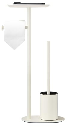 BGL Freistehendes Toilettenbürsten-Set aus Edelstahl Weiß – WC Bürste & Klobürste mit Toilettenpapierhalter, 3-in-1 Set mit Ablage, Modernes Design