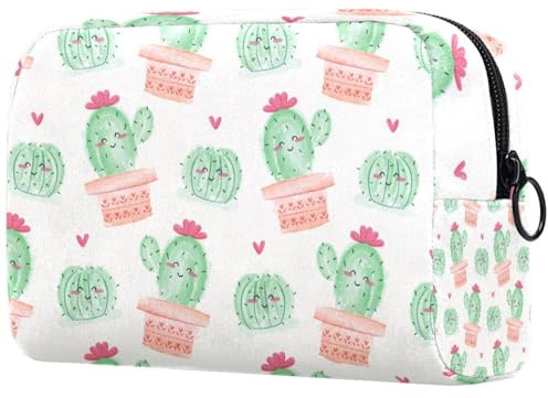VAPOKF Cute Watercolor Cactus Cosmetic Bag for Women, Travel Toiletries Bags Large Makeup Handy Pouch Organizer Bag with Zipper
