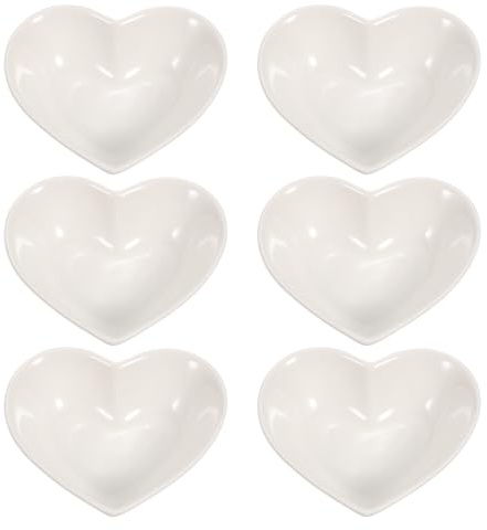 QUARKZMAN Ciotola Di Ceramica A Forma Di Cuore Bianca Per Intingoli Laterali, Set Di 6 Ciotole In Porcellana Da 5, Piattini Mini Per Antipasti Condimenti Per Cucina Casa Matrimonio