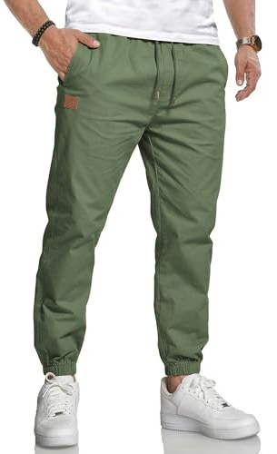 Volemo Pantalon Jogger Homme Chino Taille Élastique Ourlet Élastique avec Poches Latérales Zippées