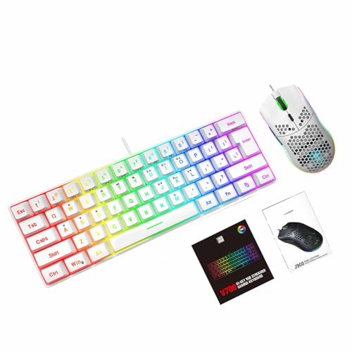 Luocute Combinazione Tastiera e Mouse da Gioco Cablati, Tastiera Retroilluminata RGB a 61 Tasti e Mouse Ergonomico da 6400 DPI, con Tasti Funzione Multimediali e Software Programmabile, (Insieme