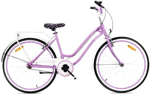 sun baby Heart Bike Citybike Damen 26 Zoll, Damenfahrrad, Mädchenfahrrad City Bike, Fahrrad für Mädchen - V-Brake, Stahlrahmen, Gepäckträger, Schutzbleche - Violett