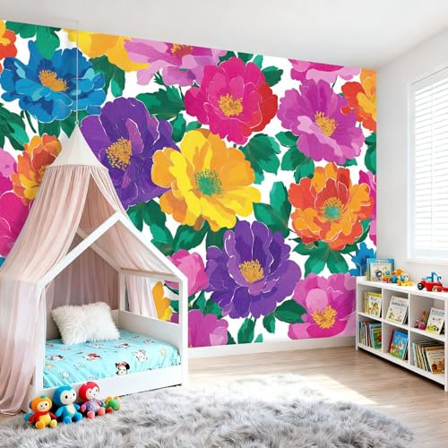 Carta da Parati Fotografica Retrò Rosa Acquerello Fiori Carta da Parati in Tessuto Non Tessuto Decorazione Soggiorno Camera De Letto Sala Ufficio, 250 x 175 cm