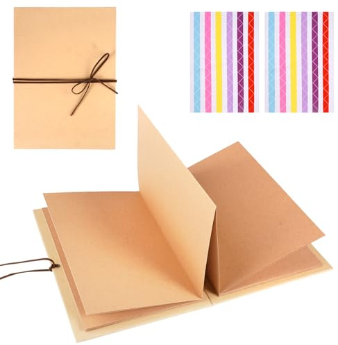 Album de Fotos Plegable Acordeon, 21 x 15 cm Álbum De Fotos Acordeón Kraft | Plegable Álbum de Fotos DIY Scrapbook, con Esquinas,18 Páginas, para Aniversario, Boda, Cumpleaños,Día de San Valentín