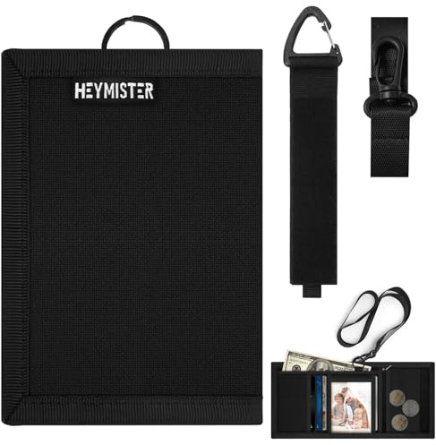 Sauntere Monedero para niños y adolescentes, monedero triple para niños, con gancho antipérdida y cordón, múltiples compartimentos para tarjetas, para niños, hombres, adolescentes, niños (negro)