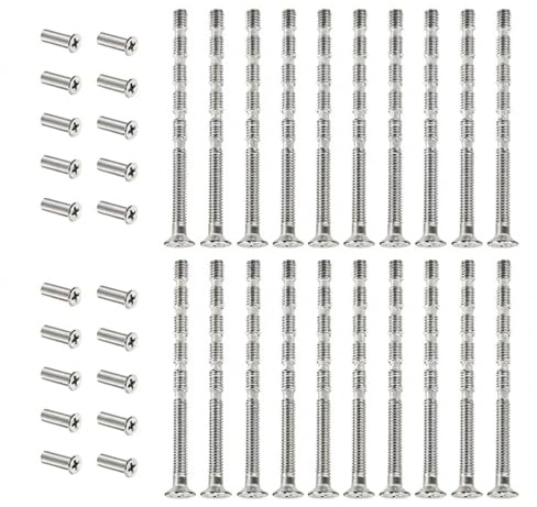 40pcs M4 Door Handle Bolt Through Fixings, Universal M4 Screw Connecting Bolts & Sleeves, Nickel Plated M4 Screws and Bolts for DoorHandle, Cabinet, Drawers, Doors Locks and Covers