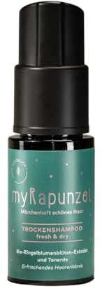 myRapunzel Trockenshampoo – Natürliche Trockenwäsche für fettigen Haaransatz – sofort frisches Haar & Volumen ohne Rückstände – mit Bio-Ringelblume & Tonerde – 100% natürliche Inhaltsstoffe – 20 g