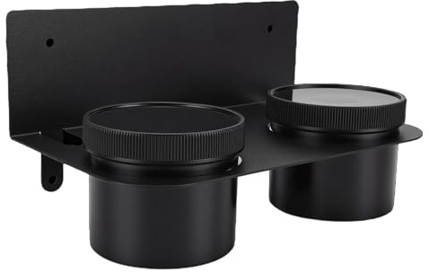 Jiawu Wall Mount Oil Funnel Holder, Carbon Steel Dual Funnel Holder Storage Rack with 2 Drip Cups, Fluid Drain Funnels Kit for Workshop, Shed, Garage, Home