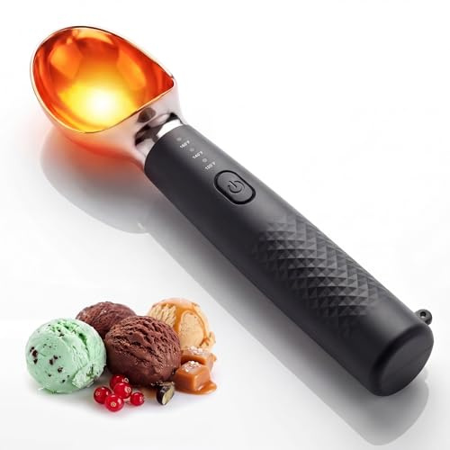 Beheizbarer Eisportionierer, Edelstahl Wiederaufladbarer Eislöffel Portionierer Wärmender Eisportionierer mit 3 Temperaturen, 2600 mAh LED-Display, für Hartes Eis & Gelato - Schwarz