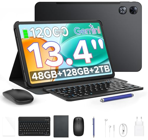 POPUX P13 Tablet 13 Pollici Android 16 e Gemini AI, 2.4K/120Hz, 48GB RAM+128GB ROM/2TB TF, 12000mAh/18W, T7280 Octa-Core, 13MP, Face ID/WiFi5/GPS/OTG, Tablet con Tastiera e Penna, Grigio