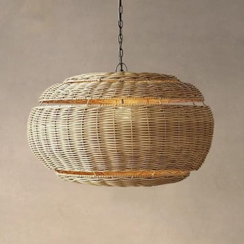 CWVYKNP Lámpara Colgante De Tambor Para Techo Aparato De Iluminación De Cesta De Metal Y Ratán Aparatos De Iluminación Rústicos De Estilo Granja Para Montaje En Techo Iluminación Colgante Con Cadena