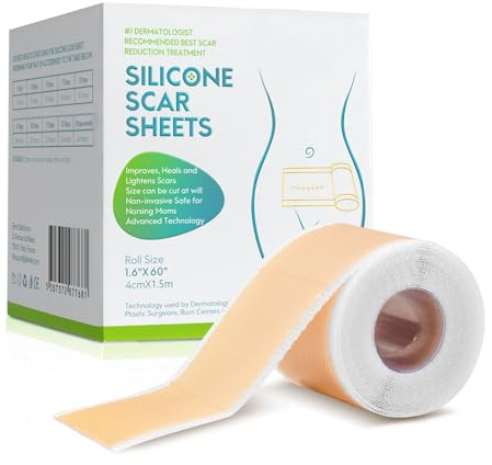 Silicone Scar Tape (1.6” x 60” -1.5M), Reusable Silicone Scar Sheets, Self-Adhesive, Safe and Effective, Works on Old & New Scars