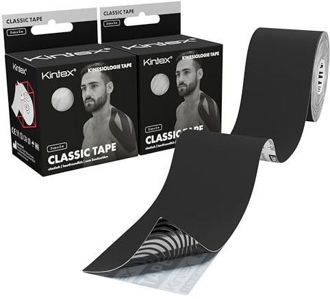 KINTEX - Cinta Kinesiologica | Set de 2 Cinta Kinesiotape Resistente al Agua y a la Piel, 5cmx5m, Cinta para Deporte, Cintas Elásticas Fisioterapia | Venda Elástica Adhesiva (Negro)