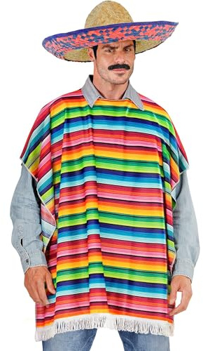 W WIDMANN MILANO Party Fashion - Mexikaner Kostüm | 2-teilig mit Poncho und Sombrero Hut für Karneval und Mexiko Mottoparty