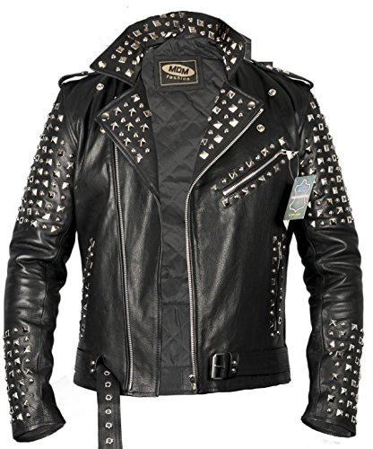 Lederjacke mit Nietenverzierung, Rocker Lederjacke,