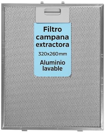 RECAMBIOS DREYMA filtro campana extractora 320x260mm aluminio lavable Compatible con CATA APELSON NODOR TEKA pestanas medidas 45mm 125mm 140472918 02800905 repuesto antigrasa cocina