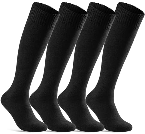 sockenkauf24 4 Paar Herren THERMO Kniestrümpfe Winter Innenfrottee Vollfrottee extra warm 22350 (Schwarz 43-46)