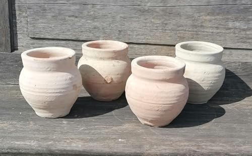 B-Ware !! 4 kleine rustikale Töpfe echt Terrakotta ca. 13 cm hoch für Garten Balkon Terrasse Wohnung Terracotta Pflanzgefäß Mediterran