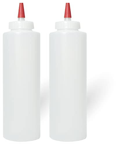 Pinnacle Mercantile Condiment Squeeze Bottles 16oz Wide Mouth Empty Squeeze Bottle Set with Red Tip Leak Proof, BPA Free - Squeeze Bottles for Sauces, Oils, Arts Crafts 2 Pack