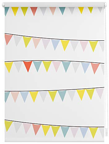 Lichtblick Klemmfix Verdunklungs-Rollo mit Motiv, ohne Bohren, Blickdicht, Seitenzugrollo, Made in Germany, Wimpelkette - Bunt 80 x 150 cm