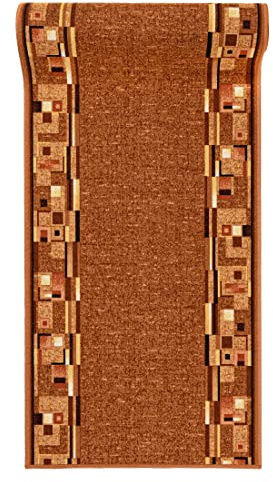 Mazovia rutschfest Teppich Läufer Flur - Modern Geometrische Muster Teppichläufer - Kurzflor Flurläufer für Vorzimmer, Schlafzimmer, Küche - ÖKO-TEX Zertifiziert - Meterware Beige - 100 x 650 cm