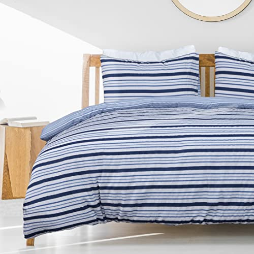Sleepdown Seersucker - Set di biancheria da letto, reversibile, con copripiumino e federe, morbido, facile da pulire, per letto singolo (135 x 200 cm)