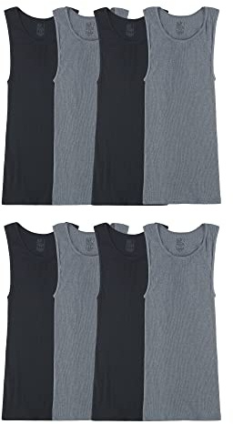 Fruit of The Loom Men's Lightweight Active Cotton Blend Undershirts, Tank - 8 Pack - Black/Grey, Medium
