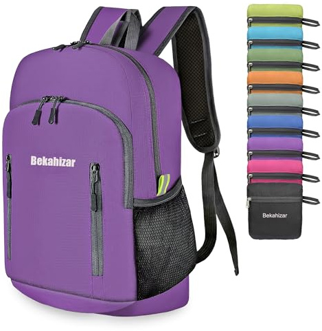 Bekahizar Sac à Dos Pliable 20L, Ultra-Léger Randonnée Petit de Voyage pour Hommes Femmes Enfants Sports en Plein air (violet)