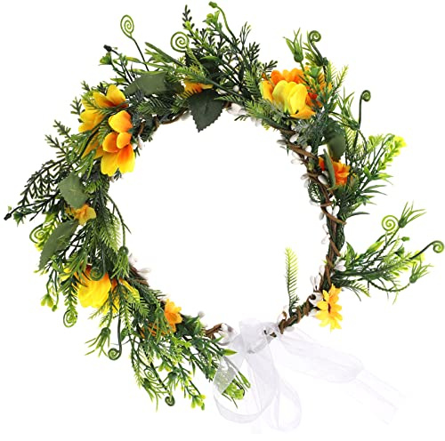 FRCOLOR Sonnenblume Brautgirlande Stirnband Kostüm Gänseblümchen Stirnband Krone Grün