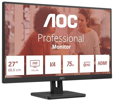 AOC 27E3UM - 27 Zoll Full HD Monitor, AdaptiveSync, Laustprecher (1920x1080, 75 Hz, DisplayPort, HDMI, VGA, USB Hub) schwarz