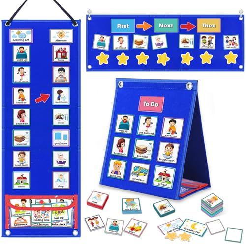ALSLEA Visual Schedule for Kids with Autism Chore Chart for Kids Daily Routine Chart Autism Learning Materials Toddler Planning Board Visual Schedule for Classroom, Home with 124 Cards (DarkBlue)
