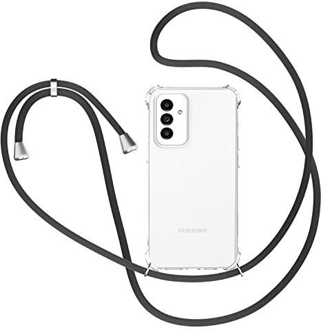 Handykette für Samsung Galaxy A54 5G Hülle mit Band, Transparent Silikon Handyhülle für Samsung Galaxy A54 5G mit Kette Stossfest Schutzhülle - Schnur mit Case zum Umhängen in Schwarz
