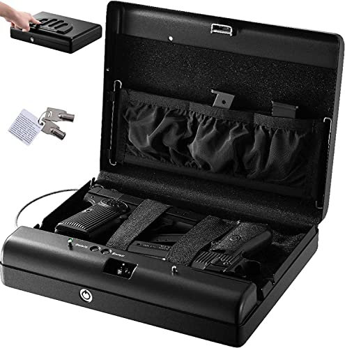 SONLED Portable Gun Safes for Pistols, Biometric Gun Safe for Handgun, Quick Access Handgun Safe with Fingerprint/Key Lock, Steel Handgun Safe for Money Jewelry and Valuables