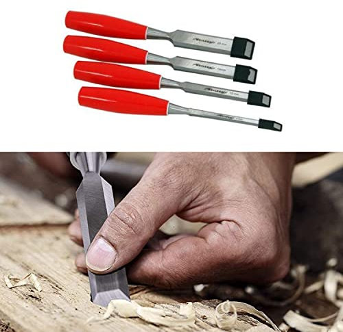 4 Piece Wood Hand Chisel Set kit Wood Working Heavy Duty Tool DIY Bevel Edge Soft Grip for Carpenter Carpentry Carving 6, 12, 19, 25mm