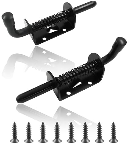 Litoexpe 2 Packs Spring Loaded Latch Pin, Heavy Duty Barrel Bolt Door Latch, Stainless Steel Barrel Bolt Door Lock, with mounting Screws (5 Inch, Black)
