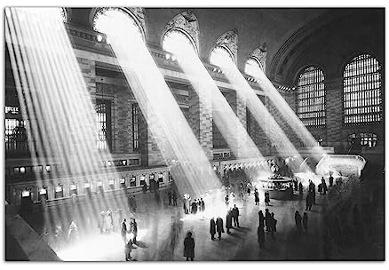 HOPNRU Retro Schwarz und Weiß 1913 Zentralstation Poster Wandkunst Bild Print Leinwand Kunstmalerei moderne Heimatzimmer Dekoration Poster (30x45cm-Ohne Rahmen)