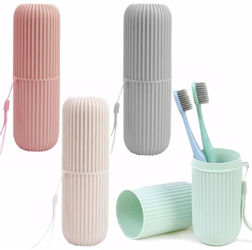 MQWDGJ Étui pour brosse à dents, 4 pièces étui à brosse à dents, étui à brosse à dents de voyage, pour camping, voyage, randonnée, voyages d'affaires, maison (4 couleurs), Blanc, Gris, Rose, Vert,