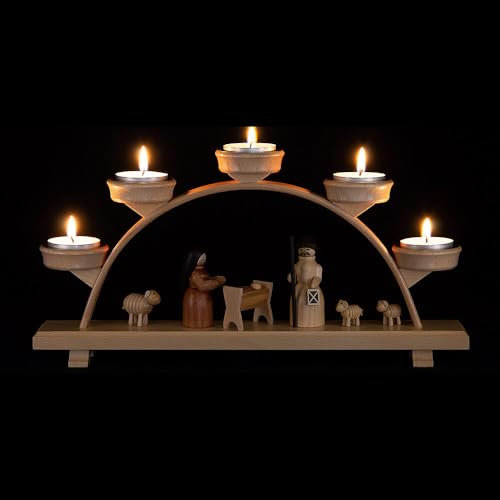 Erzgebirge Palast Spielwarenmacher Günther Schwibbogen mit Krippenfiguren - 32,5x16 cm