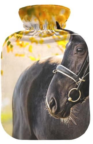 ISAOA Wärmflasche mit Porträt eines schwarzen Pferdes im Herbst, M