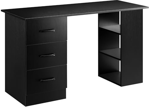 HOMCOM Scrivania con 3 Cassetti e 3 Ripiani 120x49x72 cm Nero | Scrivania Salvaspazio, Piano Ampia in Legno, Tavolo da Lavoro per Cameretta Studio Ufficio