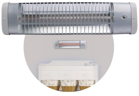 Babyruf BR 60 Heizstrahler | 600 Watt | Wickeltisch Heizstrahler | Abschaltautomatik Wickeltischstrahler | Wärmelampe | Wärmestrahler | Einfache Wandmontage | Silber